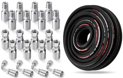 100FT 1/2" Hydraulic Hose with 24PCS Hydraulic Hose Fittings - size: 1/2" Hydraulic Hose - 100FT