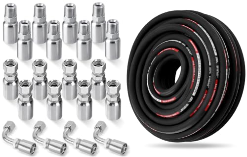 100FT 1/2" Hydraulic Hose with 24PCS Hydraulic Hose Fittings - size: 1/2" Hydraulic Hose - 100FT