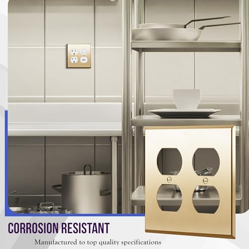 ENERLITES Double Duplex Receptacle Metal Wall Plate, 2-Gang Polished Brass - color: Polished Brass, size: Standard Size