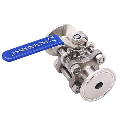 DERNORD Sanitary Ball Valve Fits 1.5" Tri-Clamp Clover Stainless Steel 304, PTFE Lined, Two Way & Three Piece (0.5 Inch Tube OD Quick Clamp) - size: 1/2 Inch Tube OD Quick Clamp