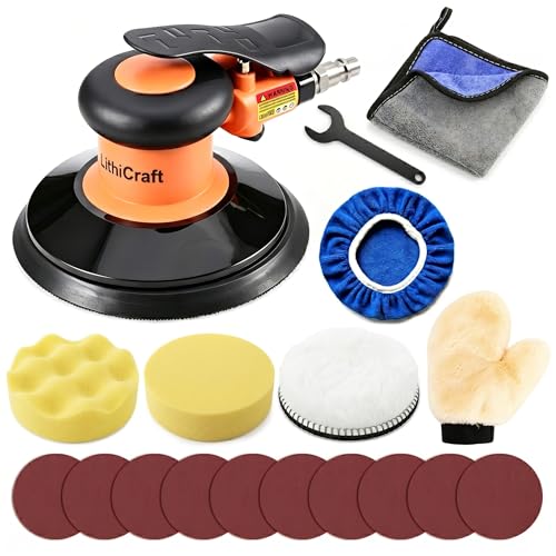 6-Inch Random Orbital Sander, DA Pneumatic Handheld Sander Set, Low Vibration Low Noise Lightweight Air Sander for Auto Body Repair, Car Detailing, Woodworking and Metalworking