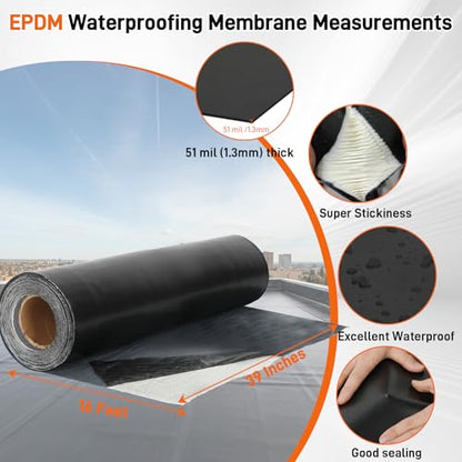 51 Mil EPDM Rubber Roofing Rolls - 39" x 16ft - size: 16 Feet