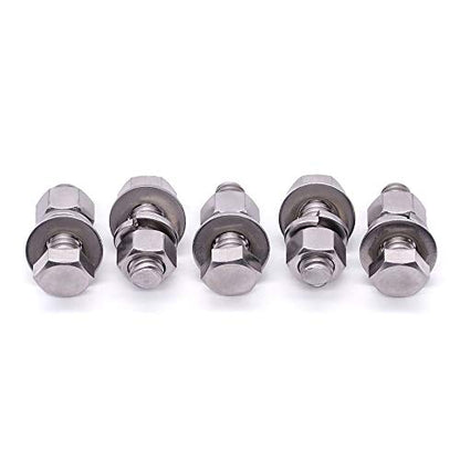 (10 Sets) M8-1.25 x 20mm Hex Bolt Kit, 304 Stainless Steel (18-8), Includes Hexagon Head Screws and Nuts, Flat & Lock Washers, Full Coarse Thread, for Machinery, Automotive, DIY - size: M8 x 20mm
