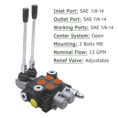 2 Spool 13GPM Hydraulic Directional Control Valve, 3600PSI SAE Ports