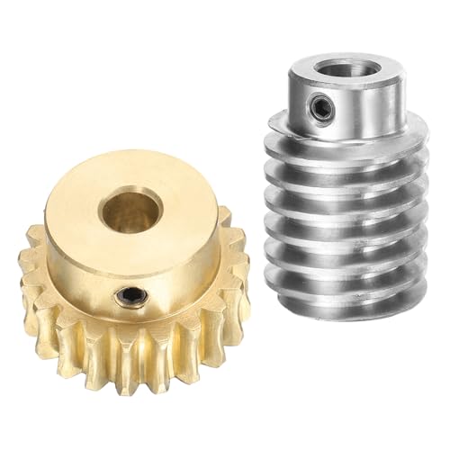 uxcell Worm Gear Set 20T 1.5 Module 20:1 Reduction Rate, Right Rotation Drive Gear Box Wheel Reduce Transmission Part (Brass Gear-8mm Bore, #45 Steel Rod 10mm Bore) - size: 8mm x 10mm