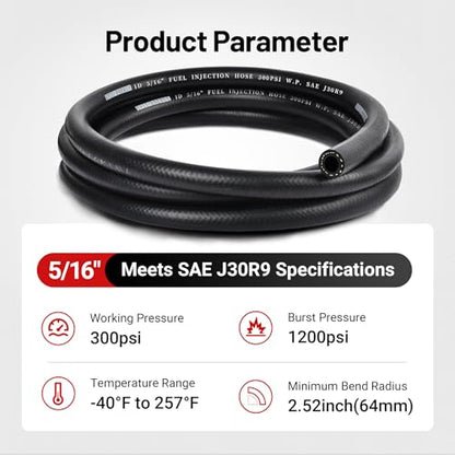EVIL ENERGY 5/16 Fuel Line Hose 10FT Fuel Injection Hose Transmission Rubber SAE 30R9 300PSI - size: 5/16 10FT