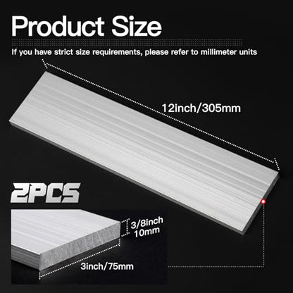 3/8" (10mm) X 3"(75mm) Square Aluminum Flat Bar 12" Long, 2 Pieces 6061 General Purpose Plate T6511 Solid New Mill - size: 3/8x3x12inch