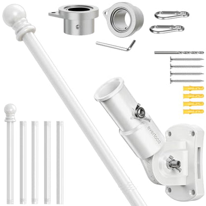 Heavy Duty Stainless Steel Flag Pole Kit - 180° Adjustable Bracket - color: White flag pole with bracket