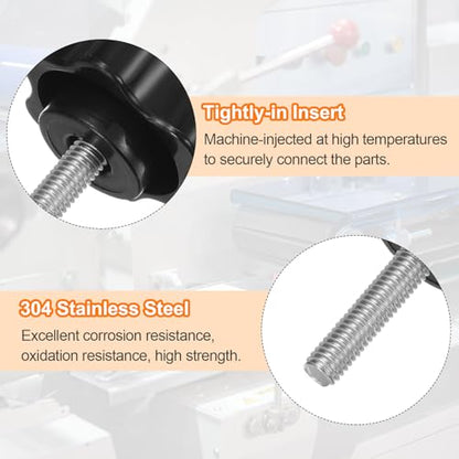 HARFINGTON 8pcs Star Knobs M6 x 25mm 304 Stainless Steel Threaded Stud 38mm Plastic 6-Star Head Hand Tightening Thumb Screw Clamping Jig Knob Handle, Black - size: M6 x 25mm x 38mm