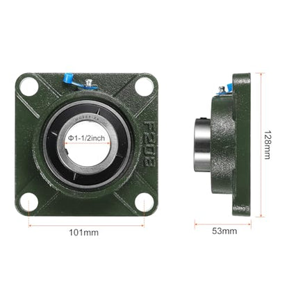uxcell 2pcs UCF208-24 Pillow Block Bearings 1-1/2 inch Bore Self Alignment, Solid Cast Iron Base Square Flange Mounted Chrome Steel Bearings - size: UCF208-24