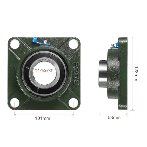 uxcell 2pcs UCF208-24 Pillow Block Bearings 1-1/2 inch Bore Self Alignment, Solid Cast Iron Base Square Flange Mounted Chrome Steel Bearings - size: UCF208-24