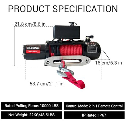 10000lbs Electric Winch 12V, IP67 Waterproof Off-Road Truck Winch with 85ft 7/20" Steel Cable & Wireless Handheld Remote, Heavy-Duty Power Winch for Towing UTV ATV SUV 4x4 Off Road Vehicle - color: Red, 10000lbs
