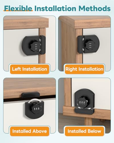 Cabinet Locks with Combination, 180° Sliding Closet Door Lock - color: Black