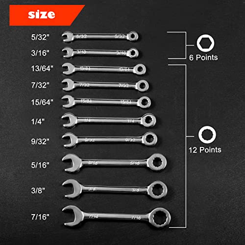 Mini Wrench Set Sae 10 Pcs 5/32" To 7/16" Standard Combination Ignition Wrench Set Small Open End and Box End Spanner with Key Ring for Automotive Technicians and Industrial Users - style: SAE