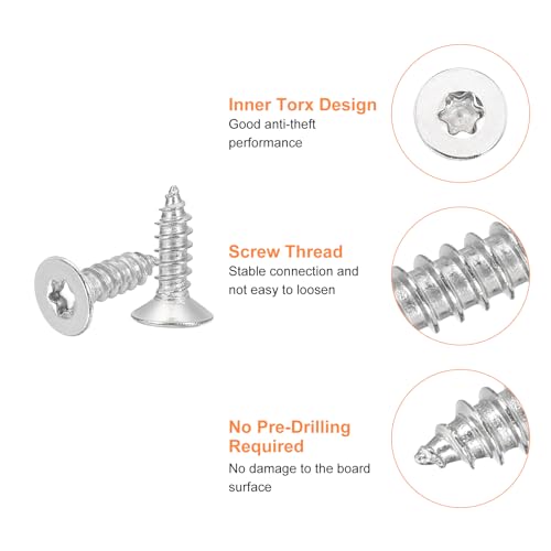 uxcell 40Pcs Flat Head Torx Screws, M5 x 16mm 304 Stainless Steel Countersunk Self Tapping Anti-Theft Wood Screws Tamper Resistant Screws Fit T25 Bit for Wood, Fence, Decking (Silver) - size: M5 x 16mm