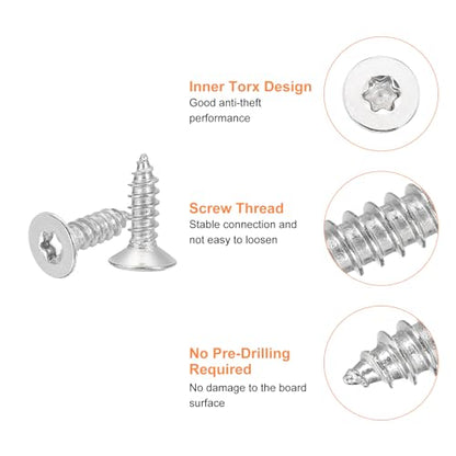 uxcell 40Pcs Flat Head Torx Screws, M5 x 16mm 304 Stainless Steel Countersunk Self Tapping Anti-Theft Wood Screws Tamper Resistant Screws Fit T25 Bit for Wood, Fence, Decking (Silver) - size: M5 x 16mm