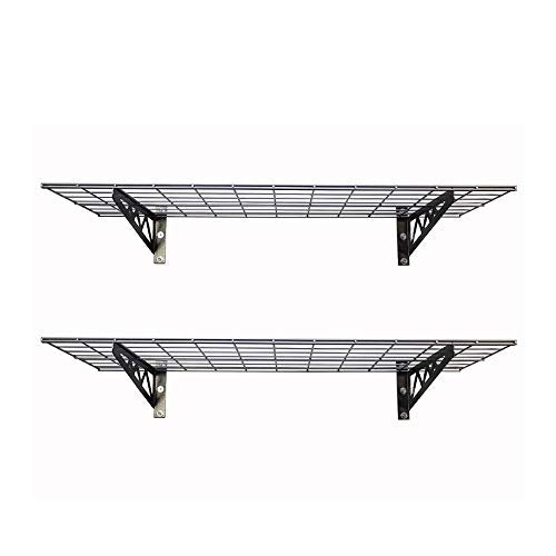 SafeRacks Steel Garage Wall Shelves 2-Pk w/Hooks, 500lb, Hammertone (24x48) - color: Hammertone, size: 24"x48" (2-Pack)