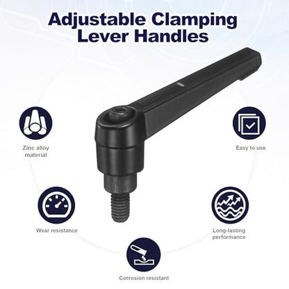 uxcell 4Pcs Adjustable Clamping Lever Handles, M6x10mm Zinc Alloy Male Thread Stud Knobs with Nuts Quick Release Bolt Rotating Screw Handles for Lathes Woodworking, Black - size: M6x10mm