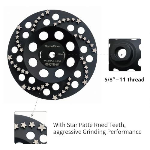 Diamond Grinding Cup Wheel for Concrete & Masonry, 48 Aggressive Star Segments, 7 Inch 5/8"-11 Thread, 30 Grit - style: 7"