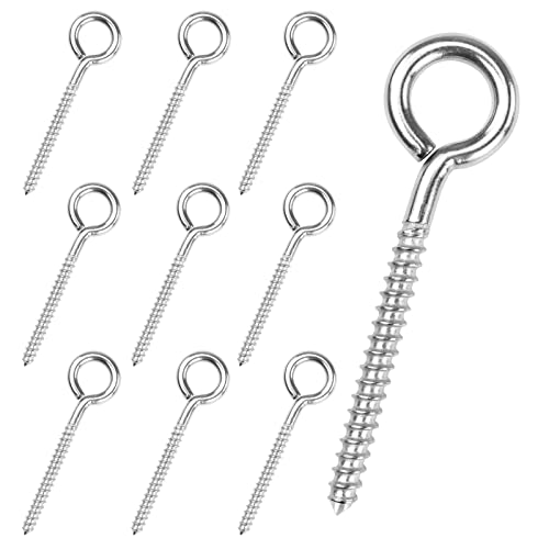 Muzata 10Pack M6 Stainless Steel 3.3" Eye Screws for Wood Post CR18 - color: sliver, size: 3.3inch