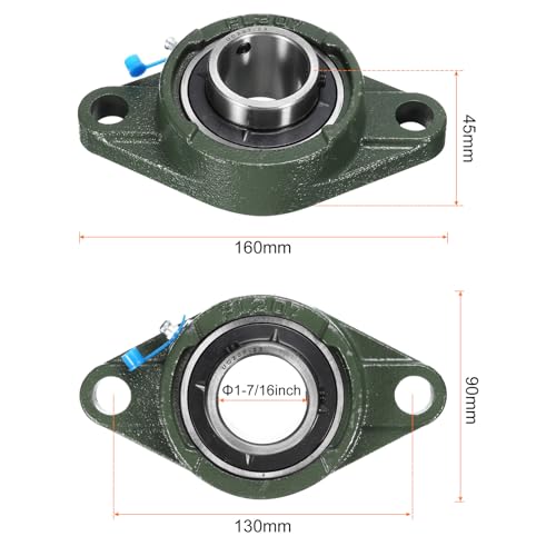 uxcell 2pcs UCFL207-23 Pillow Block Bearings 1-7/16 inch Bore Self Alignment, Solid Cast Iron Base Mounted Chrome Steel Bearings - size: UCFL207-23
