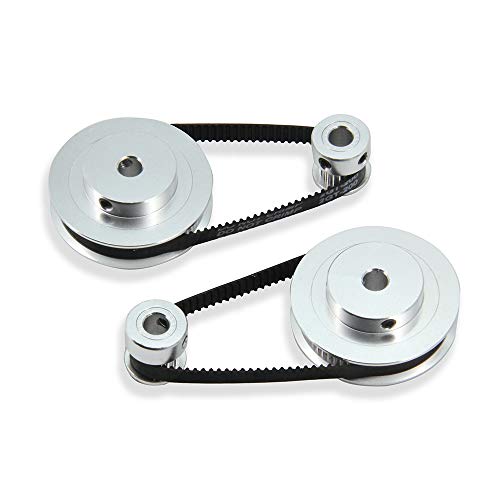 2PCS Set GT2 Synchronous Wheel 20&60 Teeth 6.35mm Bore Aluminum Timing Pulleys with 2PCS Length 200mm Width 6mm Belt (20-60T-6.35B-6) - style: 20-60T-6.35B-6