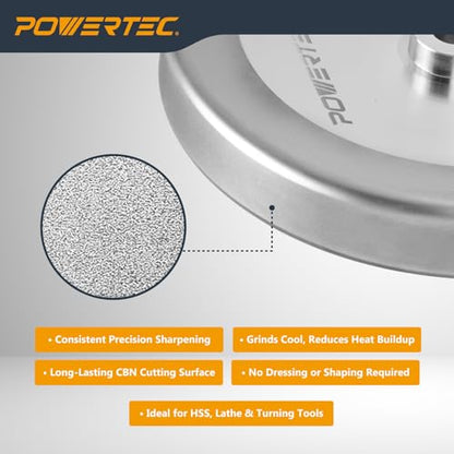 POWERTEC CBN Grinding Wheel 8 Inch 600 Grit, 1-1/4" Wide, 5/8" Arbor – 4-in-1 CBN Sharpening Wheel with 1/4" Radius Edge and Side Face for Bench Grinder (15706) - style: CBN, 8" x 1-1/4", 600 Grit, 5/8" Arbor