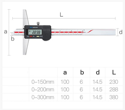 Depth Gauge Vernier Caliper,0-6"/150mm,0-8"/200mm,0-12"/300mm (Digital 0-300mm) - size: digital 0-300mm