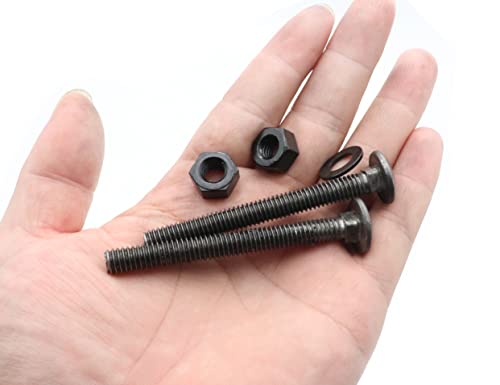 LBY 8 Sets Carriage Bolts Screws Assortment Kit, 5/16-18 x 3'' Round Head Square Neck Bolts (with Hex Nuts and Flat Washers), 45# Steel (Black) - size: 5/16-18 x 3"