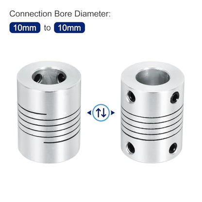 uxcell 2Pcs 10mm to 10mm Aluminum Alloy Shaft Coupling L25xD19 Flexible Coupler Beam for 3D Printer CNC Machine DIY Encoders and Motors Shaft,Silver - size: 10mm to 10mm
