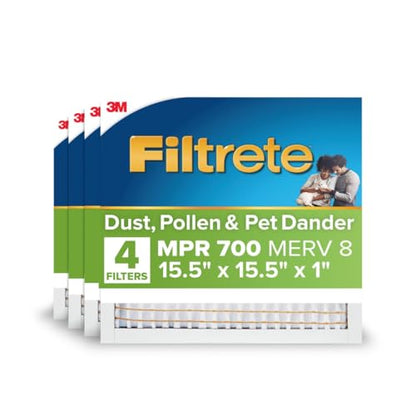 Filtrete 15.5x15.5x1 AC Furnace Air Filter, MPR 700, MERV 8, Tough on Pollen, Easy on Airflow, 3-Month Pleated 1-Inch Electrostatic Air Cleaning Filter, 4-Pack - size: 15.5x15.5x1