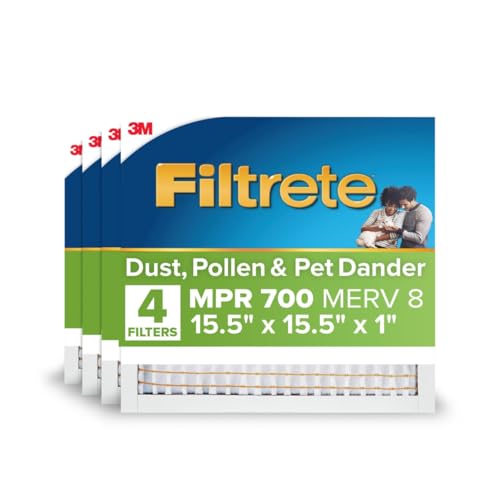 Filtrete 15.5x15.5x1 AC Furnace Air Filter, MPR 700, MERV 8, Tough on Pollen, Easy on Airflow, 3-Month Pleated 1-Inch Electrostatic Air Cleaning Filter, 4-Pack - size: 15.5x15.5x1