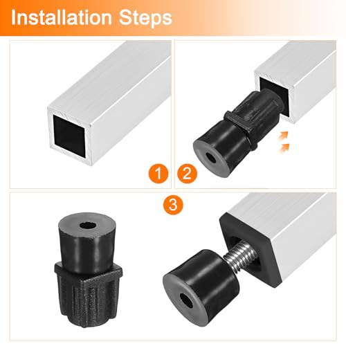 uxcell 4 Set Leveling Feet, M5x12x12mm Plastic Adjustable Furniture Leg Leveling Square Tube Insert Screw-in Glide Levelers for Table Chair Furniture, Black - size: M5x12x12mm