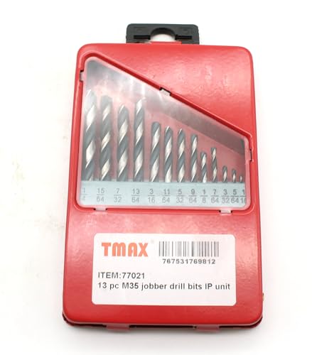 TMAX 13p M35 Cobalt Jobber Twist Drill Bit, Imperial Size 1/16"-1/4" - size: Jobber 13pc IP