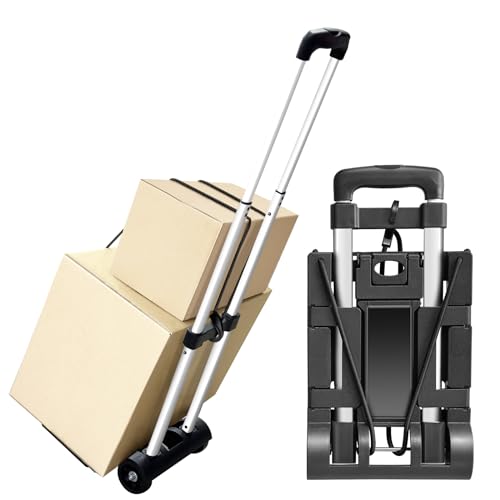 Aluminum Folding Hand Trucks,Small Folding Hand Truck Dolly with 2 Wheels,Collapsible Cart Portable Dolly,Lightweight Travel Hand Truck/Heavy Duty Moving Dolly for Airport Travel Moving Use - size: 2 rounds