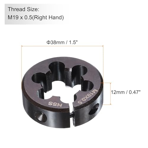 HARFINGTON Round Threading Die M19 x 0.5 Metric Thread 38mm OD Adjustable Right Hand High-Speed Steel (HSS) Round Die Screw Thread Cutting Die for Thread Repair - size: M19 x 0.5