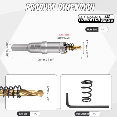21/32" 17mm Hole Saw Tungsten Carbide TCT Hole Cutter W/Drill Bit - size: 17mm (21/32")