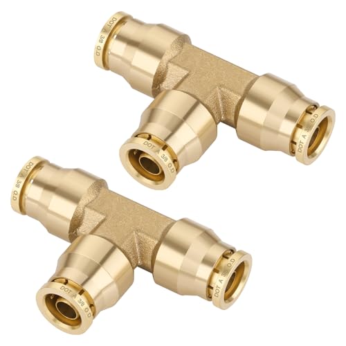 3/8" Brass Union Tee, DOT Approved 3-Way Air Line Connector 2PCS - size: 3/8" OD 2PCS, style: Tee