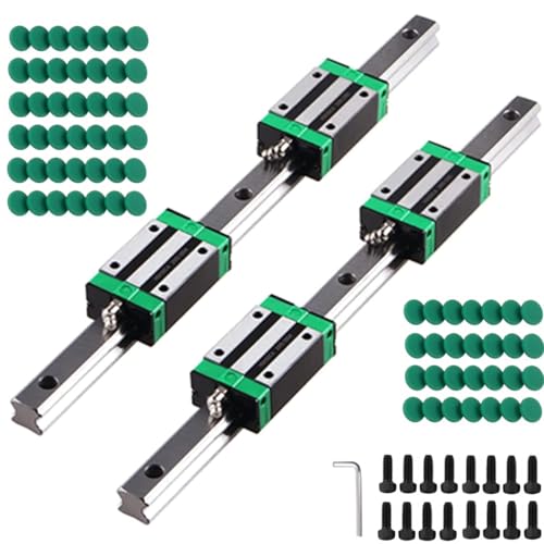 Linear Guide Rail 2 X HGR 20-2200mm Linear Slide Rail + 4 X Bearing Blocks Linear Guideway Rail for DIY CNC Routers Lathes Mills - size: 2200mm, style: Linear Rail HGR20 with Green Bearings