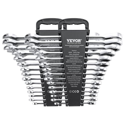 VEVOR Ratcheting Wrench Set, 30-Piece Combination Wrench Set, 72 Teeth - color: Silver 30pcs, size: Metric&SAE