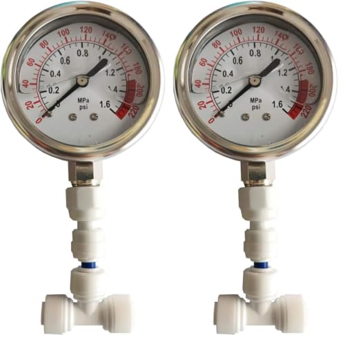Malida Stainless Water Pressure Test Gauge, Water Pressure Detector for Aquarium Meter 0-1.6MPa 0-220psi Reverse Osmosis System Pump with 1/4. (Pack of 2) - size: 2 Pack