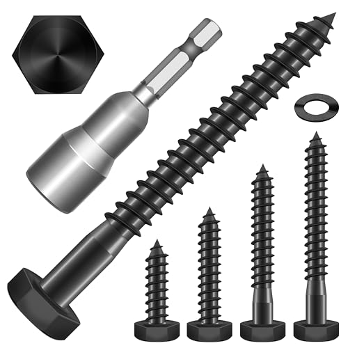 128Pcs 1/4" Hex Head Lag Screws, 304 Stainless Steel Wood Screws with Washers Kit with Socket, Black Oxided 1/4 Lag Bolts for Outdoor Woodworking - color: Black, size: 1/4 Kit