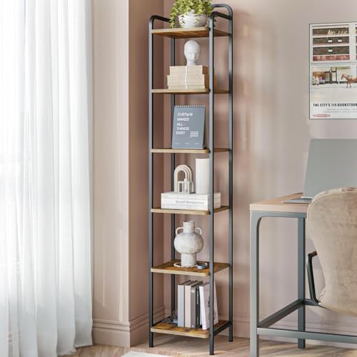 Hzuaneri Bookcase Bookshelf, Narrow Book Shelf, Industrial Corner Shelf - color: Rustic Brown and Black, size: 11.8"D x 13"W x 65.4"H