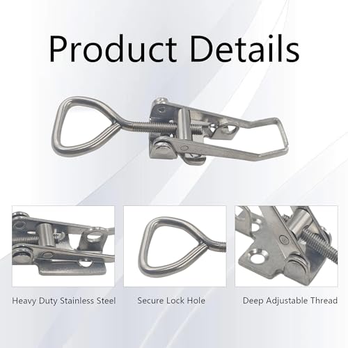 2Pcs Adjustable Toggle Latch Clamp with Lock Hole, Heavy Duty Stainless Steel Pull Hasp Latch Lock for Smoker Cabinet Tool Box Case Trunk Door, Adjustable Range:126-148mm - size: Adjustable Range:126-148mm