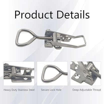 2Pcs Adjustable Toggle Latch Clamp with Lock Hole, Heavy Duty Stainless Steel Pull Hasp Latch Lock for Smoker Cabinet Tool Box Case Trunk Door, Adjustable Range:126-148mm - size: Adjustable Range:126-148mm