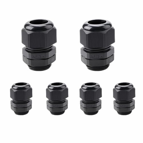 6PCS 3/4" NPT Black Cable Glands, IP68 Waterproof Nylon Strain Relief Cord Grips, Adjustable 12-18mm Wire Connectors with Rubber Gaskets & Locknuts for Junction Box Electrical Fittings - size: 3/4" NPT