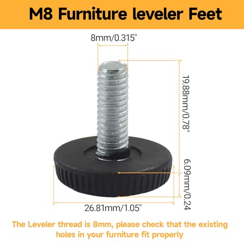 12 Pack M8 Threaded Adjustable Furniture Leveling Feet, Screw-in - size: M8