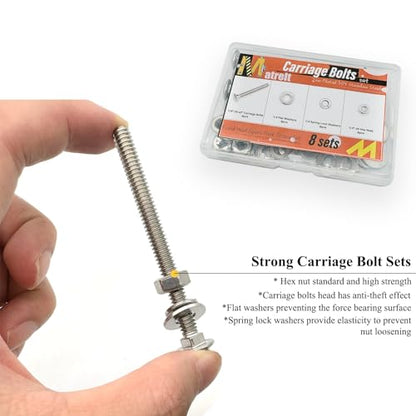 8 Sets 1/4"-20 x3 Carriage Bolts Round Head Square Neck Screws with Hex Nuts Flat Washers Spring Lock Washers 304 Stainless Steel Full Thread Coverage Square Neck Bolts Assortment Kit - size: 1/4"-20 x3"-8 Sets