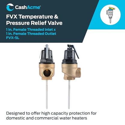 Cash Acme 1 Inch FVX-5L Female Inlet Commercial Temperature and Pressure Relief Valve, Brass Plumbing Fitting, 15638-0150 - size: 1 in. FVX-5L