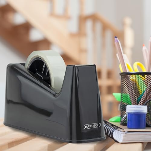 Rapesco RPTD500B 500 Heavy Duty Tape Dispenser, Tape Rolls up to 25 mm x 66 m - Black